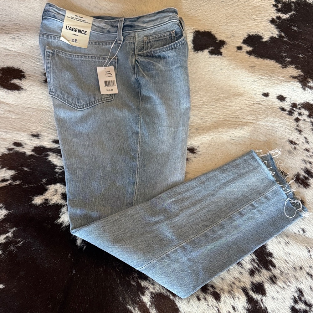 L'AGENCE Milana Sky Blue Frayed Hem Jeans